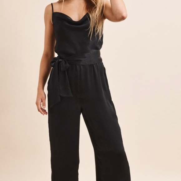 Dynamite Pants - Black Jumpsuit - Silk cowl neck